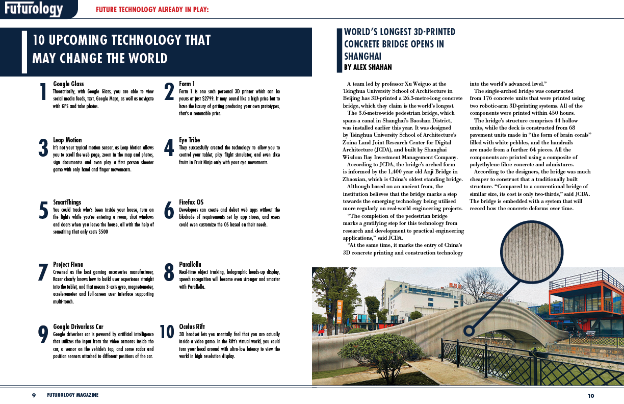 Magazine pages featuring small articles